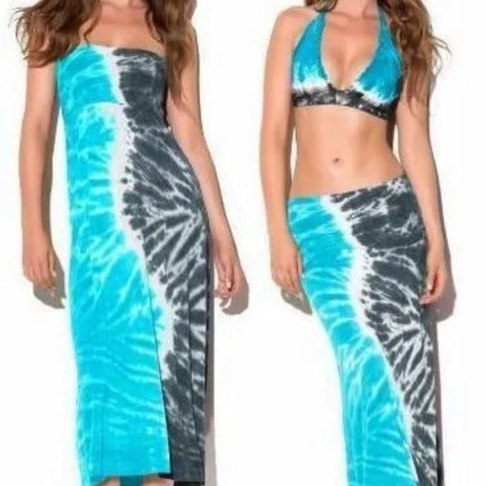 Lucky Brand Blue White Suddenly Summer Convertible Tube Dress Maxi Skirt XS